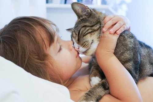 Mit deiner Katze schläfst - Mädchen mit Katze